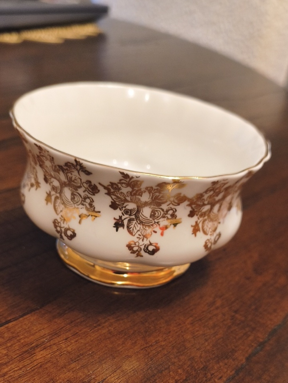 Royal Albert White Porcelain Sugar Bowl with Gold Floral Accents